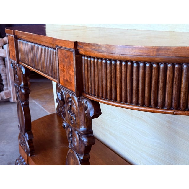 Late 19th Century English Carved Console with Book-matched Veneer and Three Drawers For Sale In Miami - Image 6 of 18