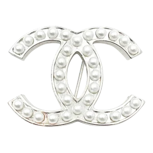 Chanel Classic Silver CC Pearl Brooch