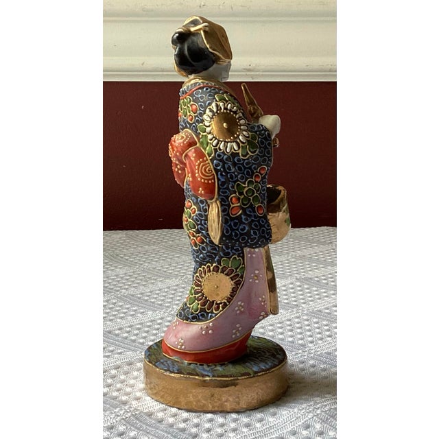 Antique Japanese Satsuma Porcelain Figurine, Hand-Painted Kimono, 5 3/8” Tall For Sale In Washington DC - Image 6 of 10