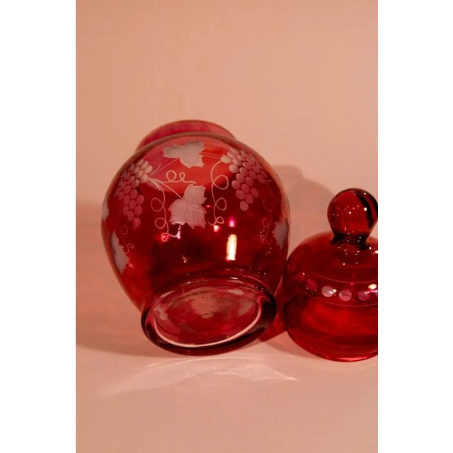 Pink Vintage Pink Decorative Jar With Vine Pattern For Sale - Image 8 of 8