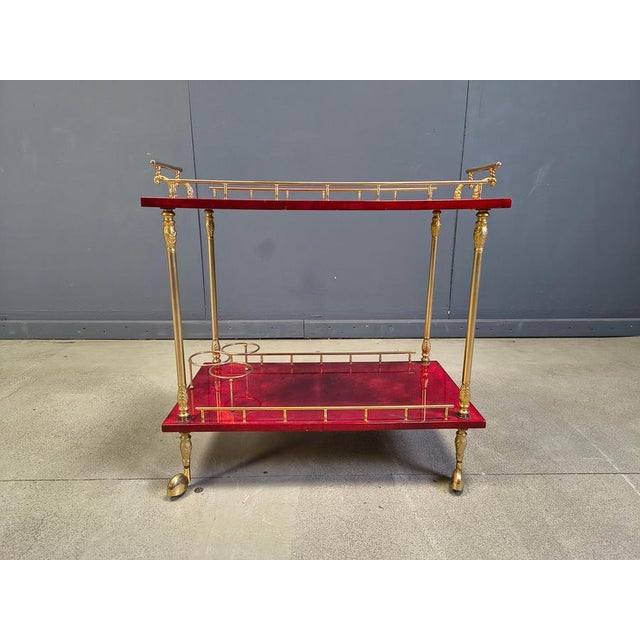 Italian Lacquered Goatskin Serving Bar Cart from Aldo Tura, 1960s For Sale - Image 15 of 18