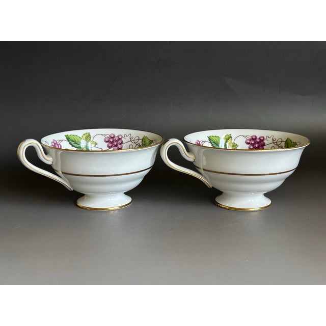 Ceramic 1900 Spode Copeland Grapevine Footed Teacups & Saucers, Set of 2, England For Sale - Image 7 of 11