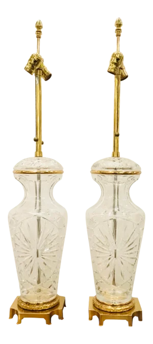 Italian Large Scale Murano Vintage Cut Glass Table Lamps - a Pair