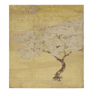 Rug & Kilim’s Chinese Art Deco-Inspired Rug, Gold With Serene Pictorial “Breeze” For Sale