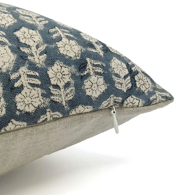Modern Tulsi Buti Block Printed Pure Linen Throw Pillow Cover 24x24 Inch For Sale - Image 3 of 5