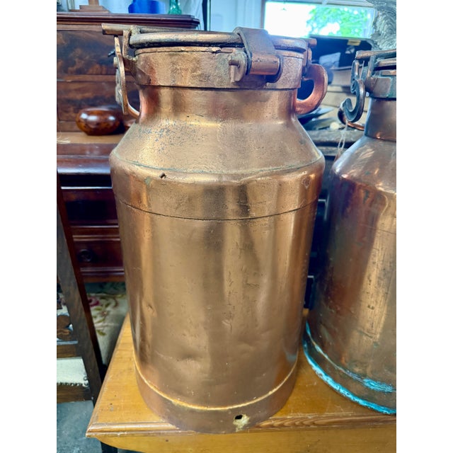 Late 19th Century Antique French Copper Milk Can With Lid, Riveted Handles & Original Patina, Large Farmhouse Vessel For Sale - Image 5 of 5
