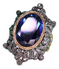 Gold and Silver Ring Cut with Diamond Chips and Synthetic Sapphire Cut