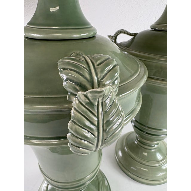 Italian Global Views Italian Sage Green Large Terracotta Urns For Sale - Image 3 of 11