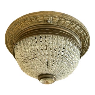 French Dome Flush Mount Ceiling Fixture With Crystal Beads For Sale