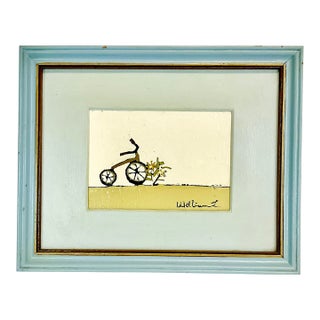 1970s Vintage Impressionist Tricycle & Flowers Original Oil Painting, Artist Signed For Sale