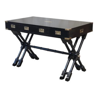 Vintage Bombay Company Faux Bamboo Campaign Desk With Black Lacquer For Sale