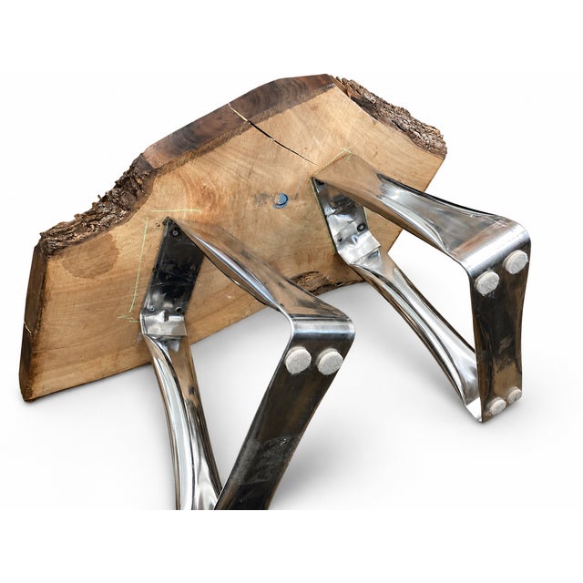 Late 20th Century One-of-a-Kind Live Edge Burl Wood Side Table With Sculptural Chrome Legs For Sale In New York - Image 6 of 6