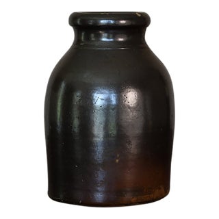 Vintage Olive-Black Stoneware Vase For Sale