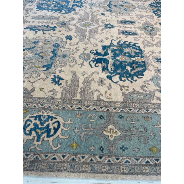 Modern Michelle Hand Knotted Wool Rug, Ivory/Aqua - 9' x 12' For Sale - Image 3 of 4