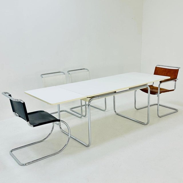 Mid-Century Bauhaus Dining Table in Tubular Chrome and Wood, 1980s For Sale - Image 6 of 11