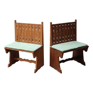 Oak Benches with Backrests, 1960s, Set of 2 For Sale