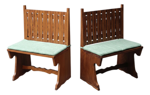 Oak Benches with Backrests, 1960s, Set of 2
