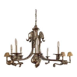 1930s French 8-Light Art Deco Nickel Chandelier For Sale