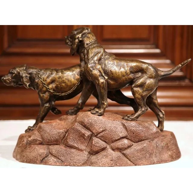 French 19th Century French Spelter Hunting Dogs Sculpture on Terracotta Base For Sale - Image 3 of 9