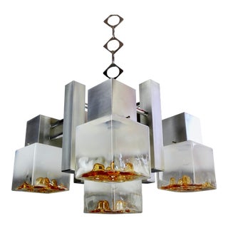 1960s Gaetano Sciolari Attributed Modernist Sculptural Five-Light Cubic Chandelier For Sale