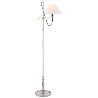 J. Randall Powers by Visual Comfort Signature Hargett Bridge Arm Floor Lamp in Polished Nickel with Linen Shade For Sale