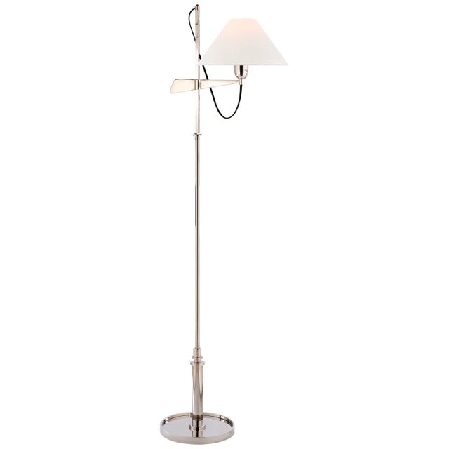 J. Randall Powers by Visual Comfort Signature Hargett Bridge Arm Floor Lamp in Polished Nickel with Linen Shade For Sale
