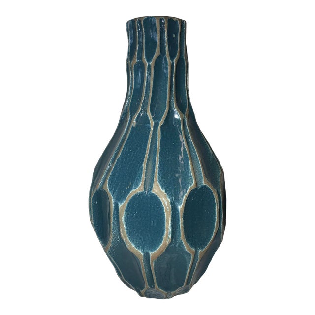 West Elm Turquoise Hexagon Tall Narrow Vase For Sale