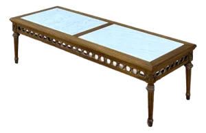 Vintage Gordon's Fine Furniture French Louis XVI Walnut Coffee Table With Italian Marble Inserts