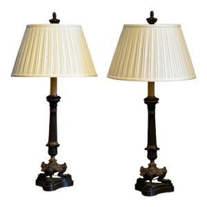 1920s French Empire Style Bronze Lamps - a Pair