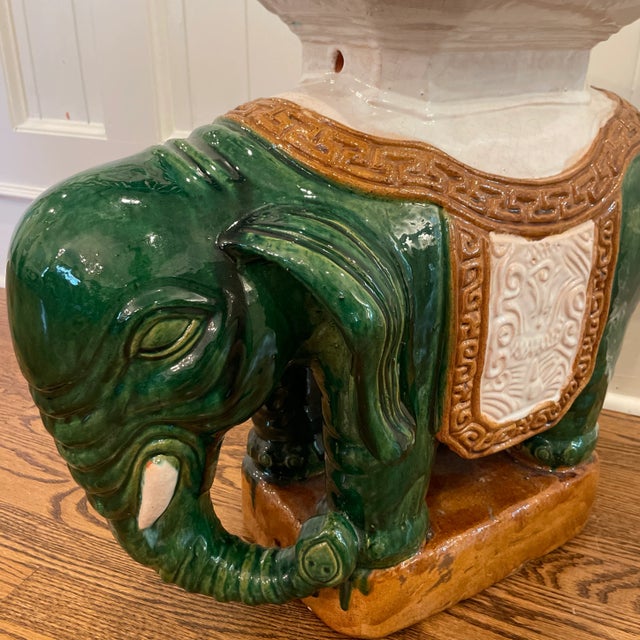 Green Mid Century Green Elephant Garden Stool Asian Large Ceramic Garden Seat For Sale - Image 8 of 13