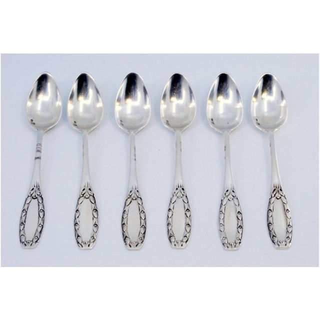 Silver Coffee Spoons with Raised Handles, Set of 6, in Good conditions.