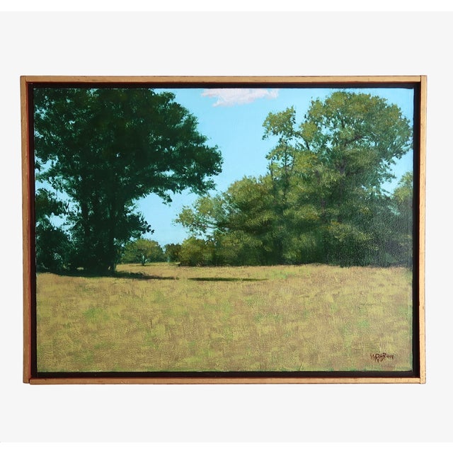 An original oil painting by American artist William Ray Vaughan, depicting a quiet pastoral landscape under an expansive...