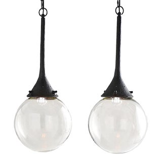 Farmhouse Modern Globe Pendants by Pottery Barn - Pair For Sale