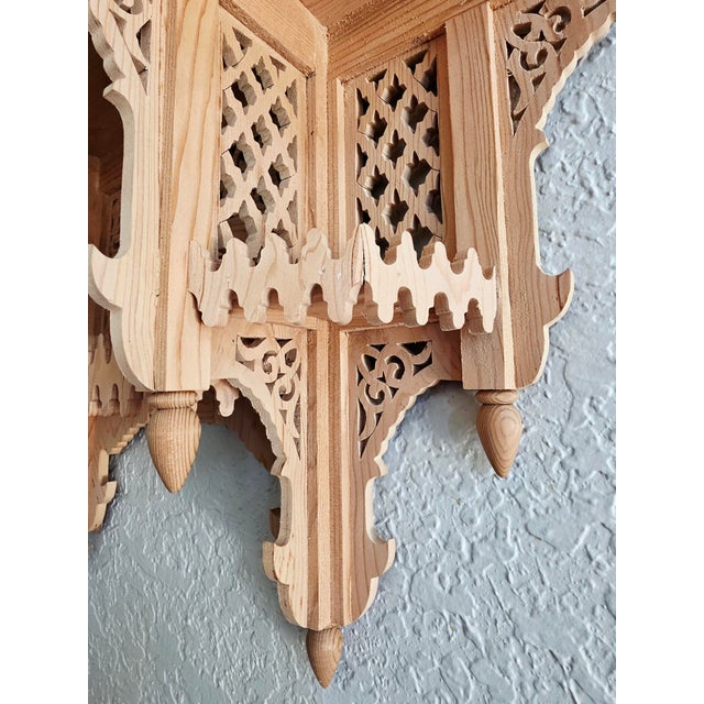 Handmade Moroccan Carved Wall Shelf – Natural Wood Finish For Sale - Image 9 of 12