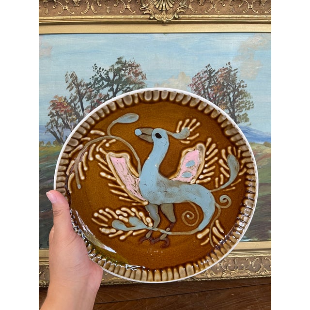 Vintage Chinese Decorative Plate With Mythical Creature Motif by Ling Chi, Jinzhou. For Sale - Image 4 of 10