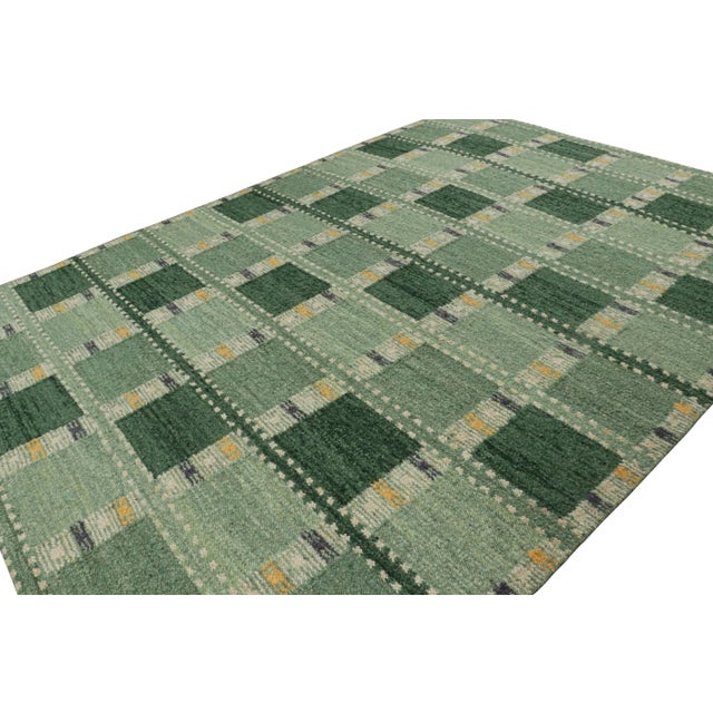Rug & Kilim’s Scandinavian Style Rug in Green Tones, With Geometric ...