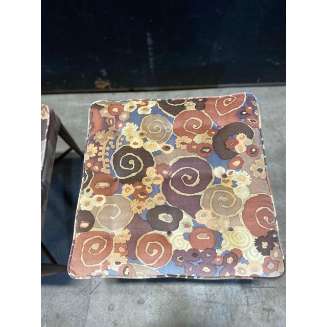 Chestnut 1950s A Pair of Thebes Stools Attributed to Dunbar in Jack Lenor Larsen Samarkand Velvet For Sale - Image 8 of 11