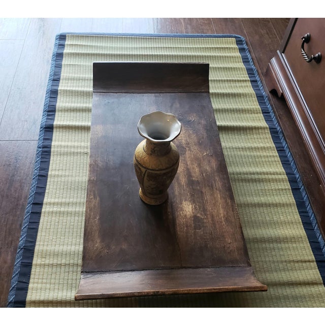 Late 19th Century 19th C. Chinese Elm Kang Table With Everted Ends, Low Wabi Sabi Riser For Sale - Image 5 of 9