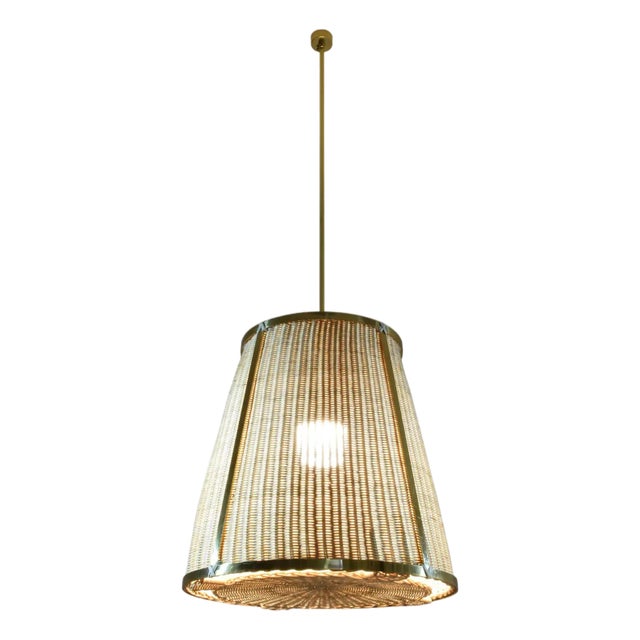 Caeli-S Handcrafted Brass Rattan Pendant Light Fixture For Sale