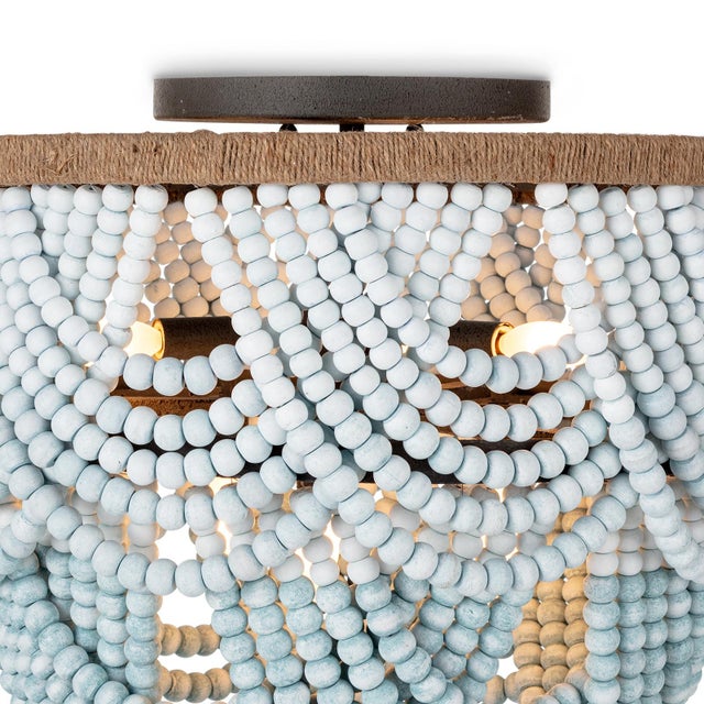 Boho Chic Ombre Wood Bead Flush Mount, Blues For Sale - Image 3 of 7