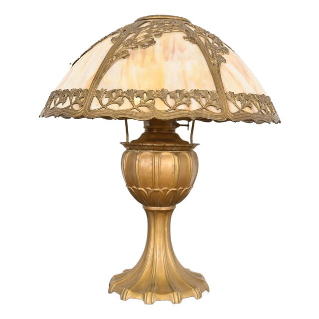 Antique Art Nouveau Slag Glass Table Lamp by Miller Lamp Co., Circa 1920s For Sale