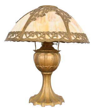 Antique Art Nouveau Slag Glass Table Lamp by Miller Lamp Co., Circa 1920s