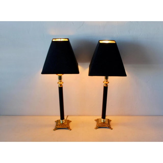 Frederick Cooper Style Brass Candlesticks Paw Footed Table Lamps Vintage Hollywood Regency-a pair The black finish has a...