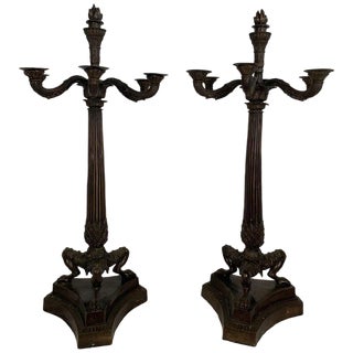 Empire Bronze Candelabras, France, Set of 2 For Sale