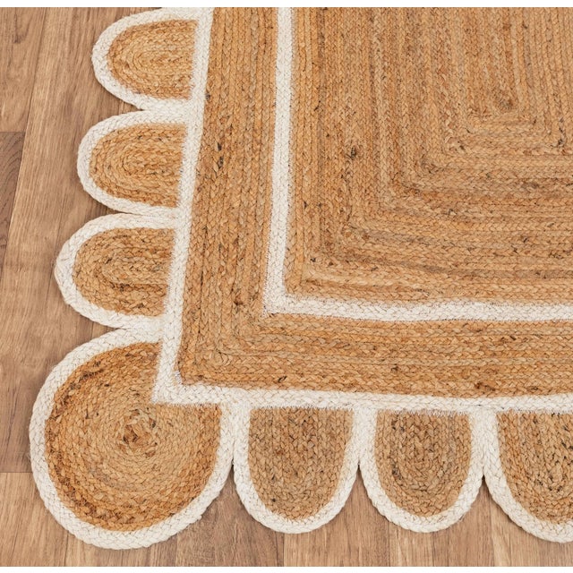 5'x8' White Trim Jute Scallop Braided Handmade Rug For Sale - Image 9 of 10