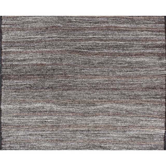 Ivory Vintage Turkish Kilim Rug With Variegated Stripes in Charcoal, Gray & Ivory For Sale - Image 8 of 14