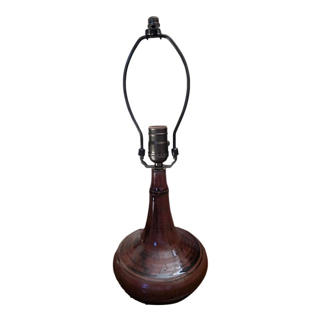 Vintage French Mid Century Brown Stoneware Studio Pottery Lamp C. 1960s For Sale