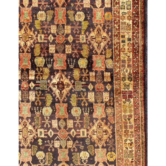 Vintage Persian Mahal Rug With Repeating Tribal Motifs in Rich Brown, Soft Green 4′3″ × 6′5″ For Sale - Image 4 of 11