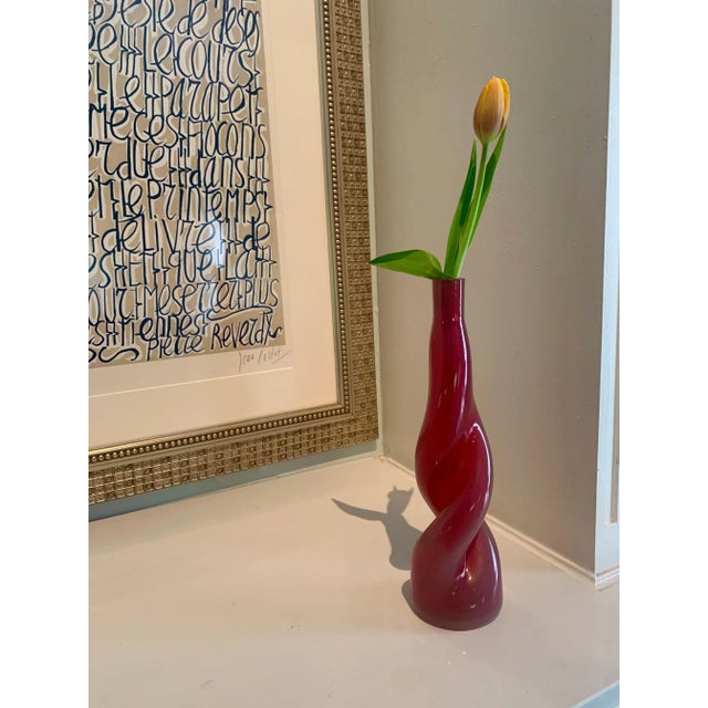 Red Thick Twisted Red Art Glass Bud Vase For Sale - Image 8 of 13
