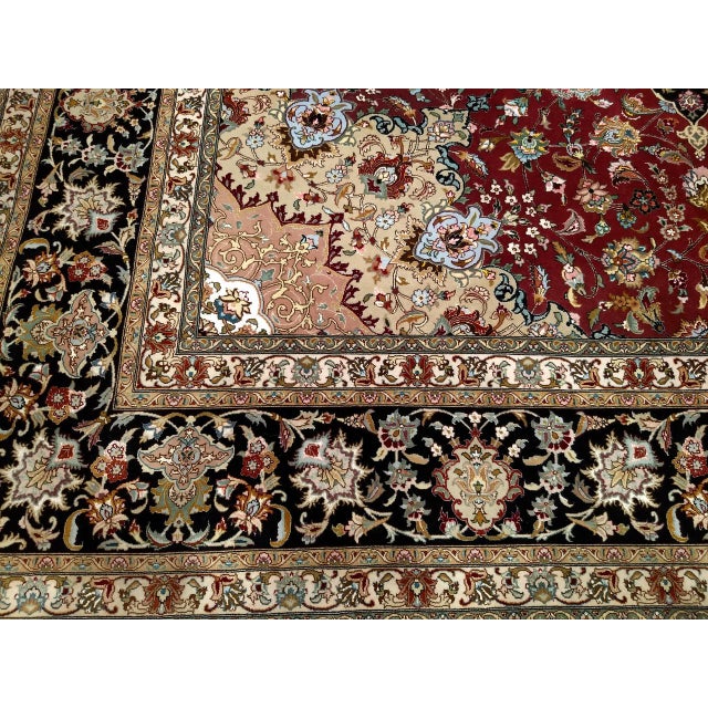 Vintage Persian Tabriz Rug, Hand-Knotted Wool & Silk, Fine Floral Pattern, Burgundy & Navy, 10x13 For Sale - Image 16 of 18